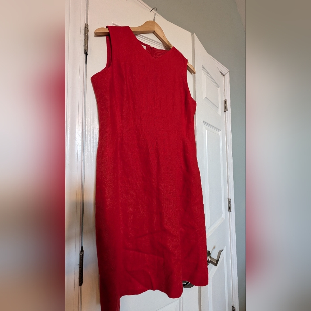 Talbots Size 8‎ Petite Dress 100% Irish Linen Red Sleeveless